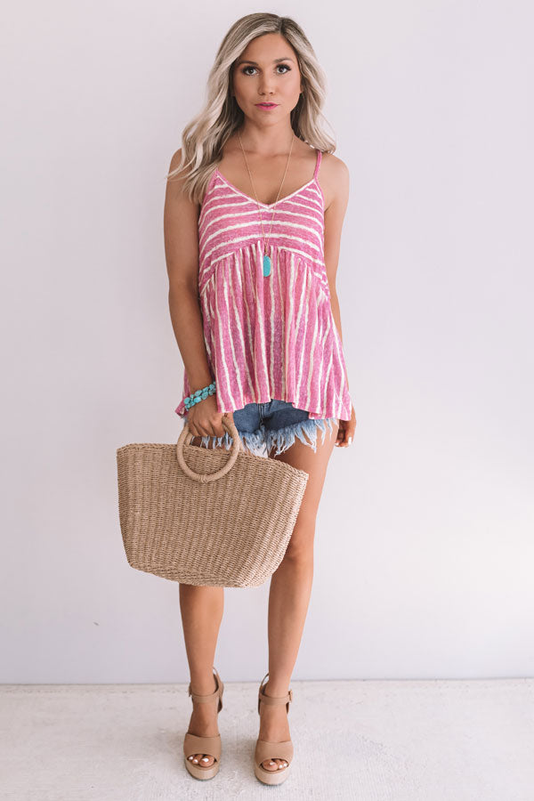 Sandbar Chic Stripe Babydoll Top In Fuchsia Image - 1