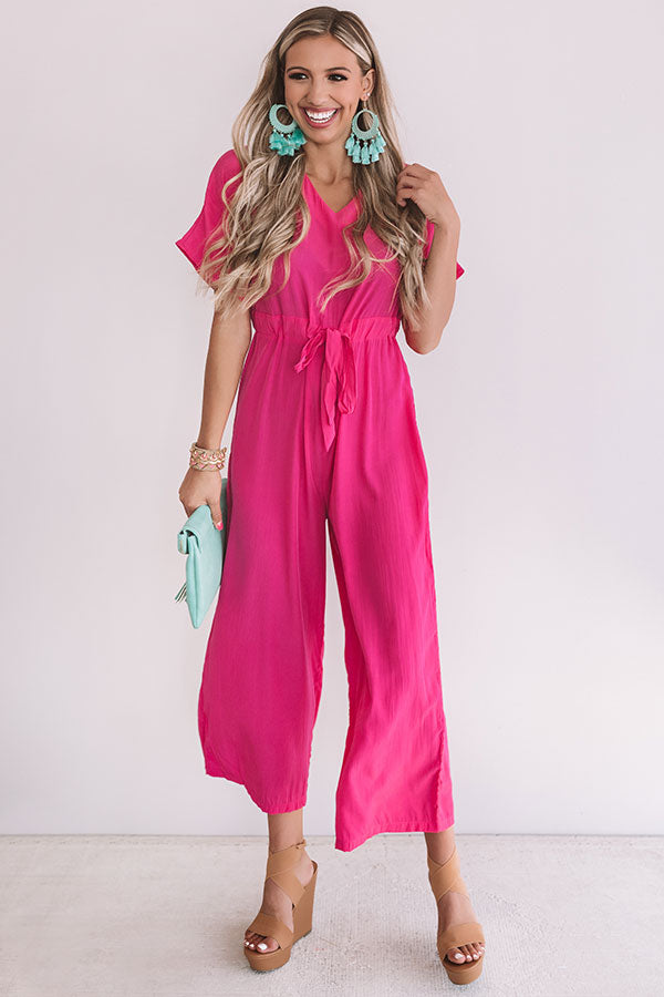 Wishing For Wine Satin Jumpsuit In Hot Pink Image - 1