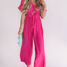 Wishing For Wine Satin Jumpsuit In Hot Pink Image - 1