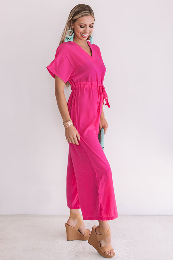 Wishing For Wine Satin Jumpsuit In Hot Pink Image - 3