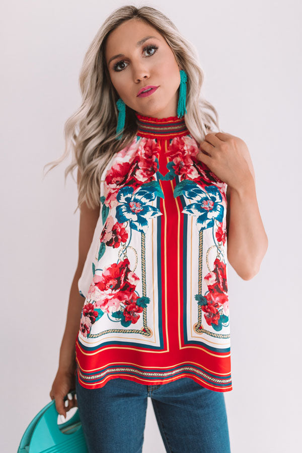 I'm Frilled Floral Halter Top In Scarlet Image - 2