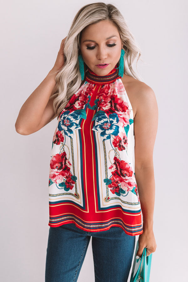 I'm Frilled Floral Halter Top In Scarlet Image - 3