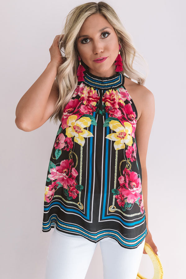 I'm Frilled Floral Halter Top In Black Image - 2