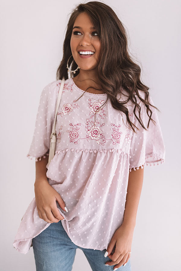 Brunch And Bliss Embroidered Babydoll Top in Blush Image - 2