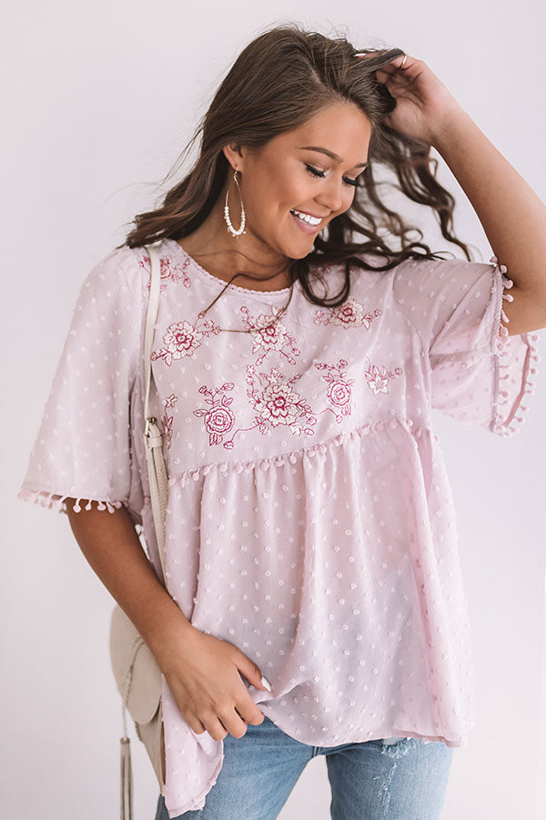Brunch And Bliss Embroidered Babydoll Top in Blush Image - 3