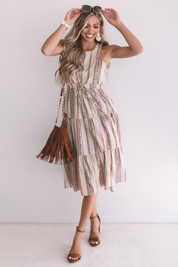 Sunset Twirls Stripe Midi in Taupe Image - 2