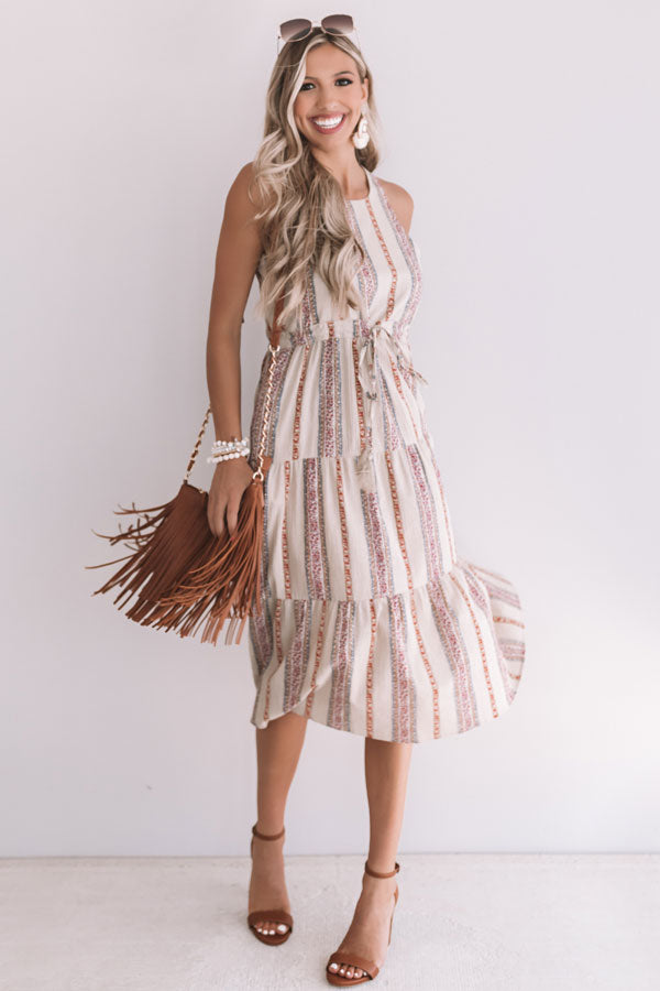 Sunset Twirls Stripe Midi in Taupe Image - 1