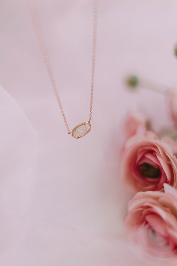 Elisa Rose Gold Pendant Necklace in Rose Drusy