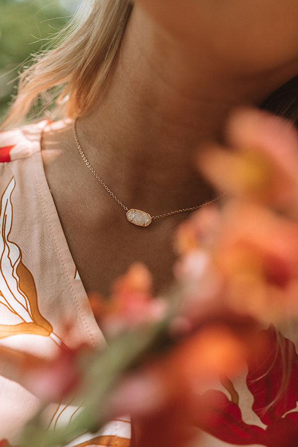 Kendra Scott Elisa Rose Gold Pendant Necklace in Iridescent Drusy