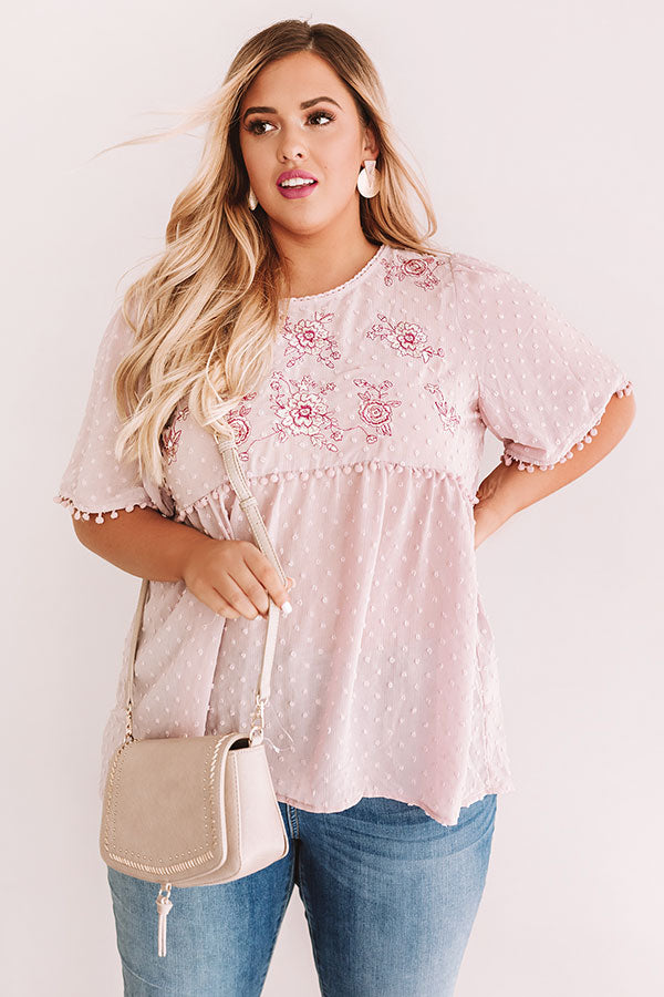 Brunch And Bliss Embroidered Babydoll Top in Blush Curves Image - 1