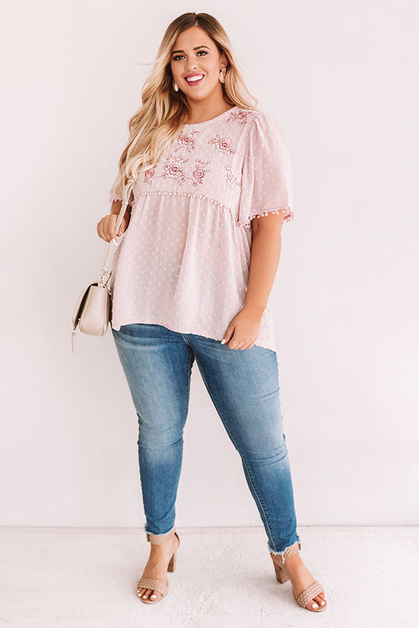 Brunch And Bliss Embroidered Babydoll Top in Blush Curves Image - 2
