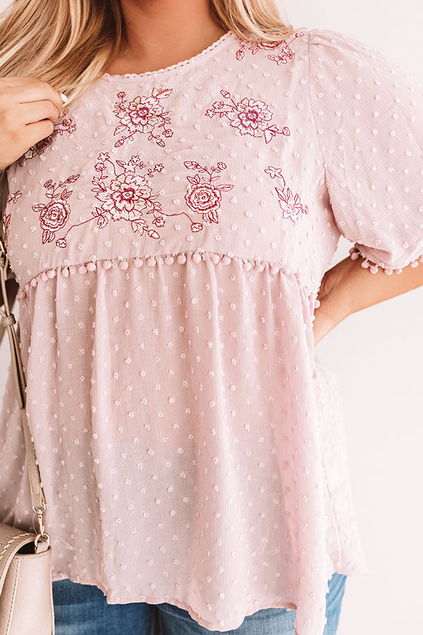 Brunch And Bliss Embroidered Babydoll Top in Blush Curves Image - 3