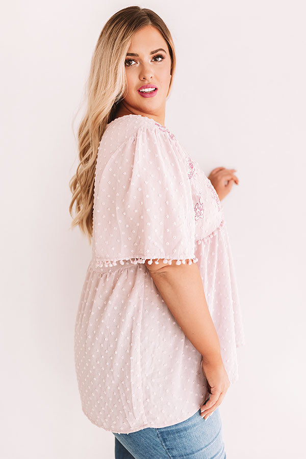 Brunch And Bliss Embroidered Babydoll Top in Blush Curves Image - 4