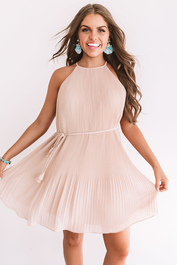 Laughing In London Pleated Dress In Iced Latte Image - 3