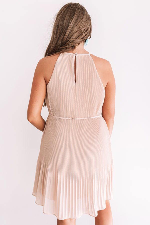 Laughing In London Pleated Dress In Iced Latte Image - 4