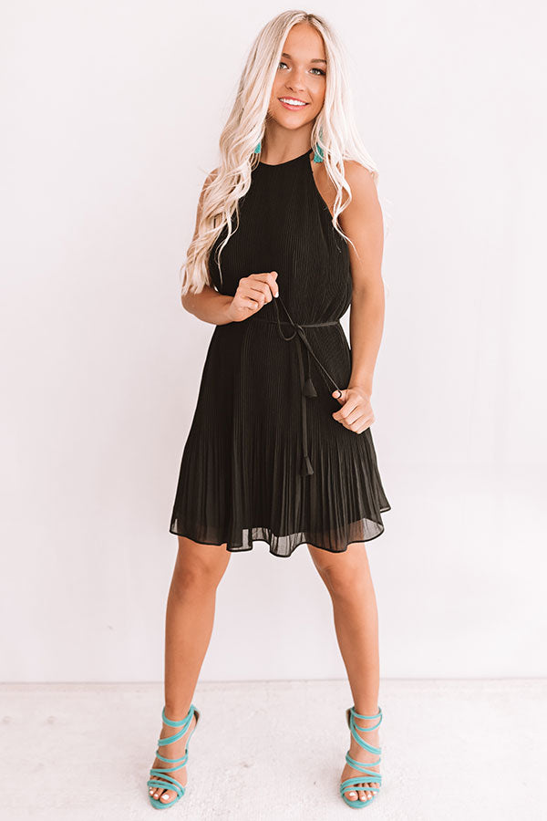 Laughing In London Pleated Dress In Black Image - 3