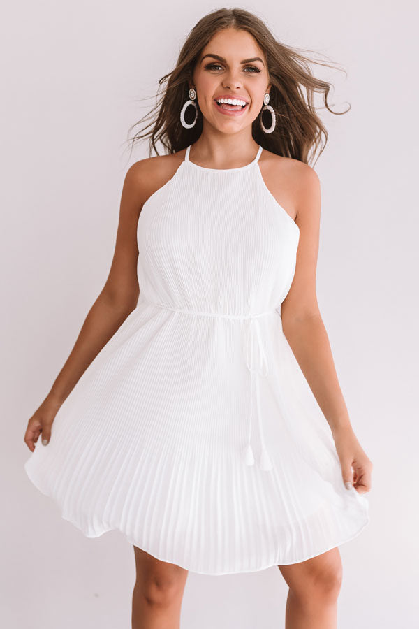 Laughing In London Pleated Dress In White Image - 3