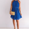 Laughing In London Pleated Dress In Royal Blue Image - 1