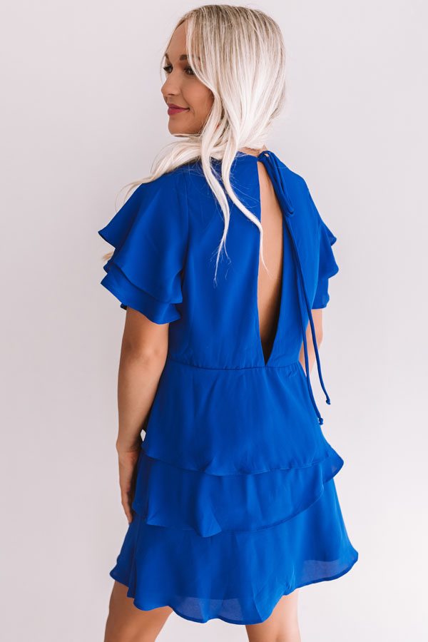 First Flight To London Tier Dress In Royal Blue Image - 4