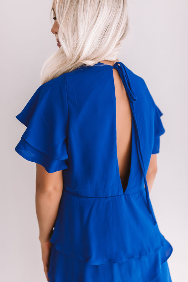First Flight To London Tier Dress In Royal Blue Image - 3