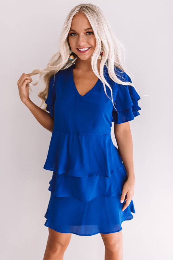First Flight To London Tier Dress In Royal Blue Image - 1