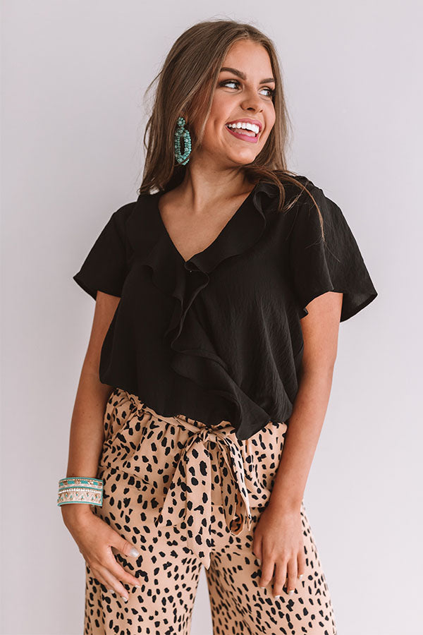 Give Me Goodluck Ruffle Top In Black