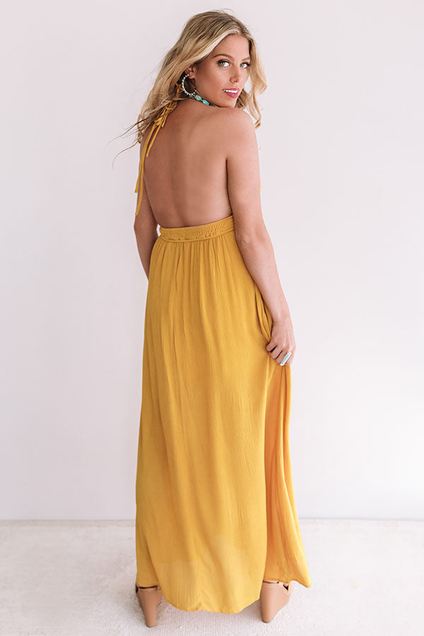 Two Steps And Twirls Halter Maxi In Mustard Image - 5