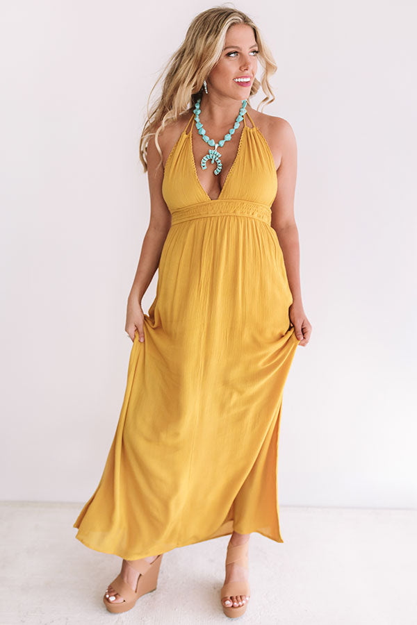Two Steps And Twirls Halter Maxi In Mustard Image - 4
