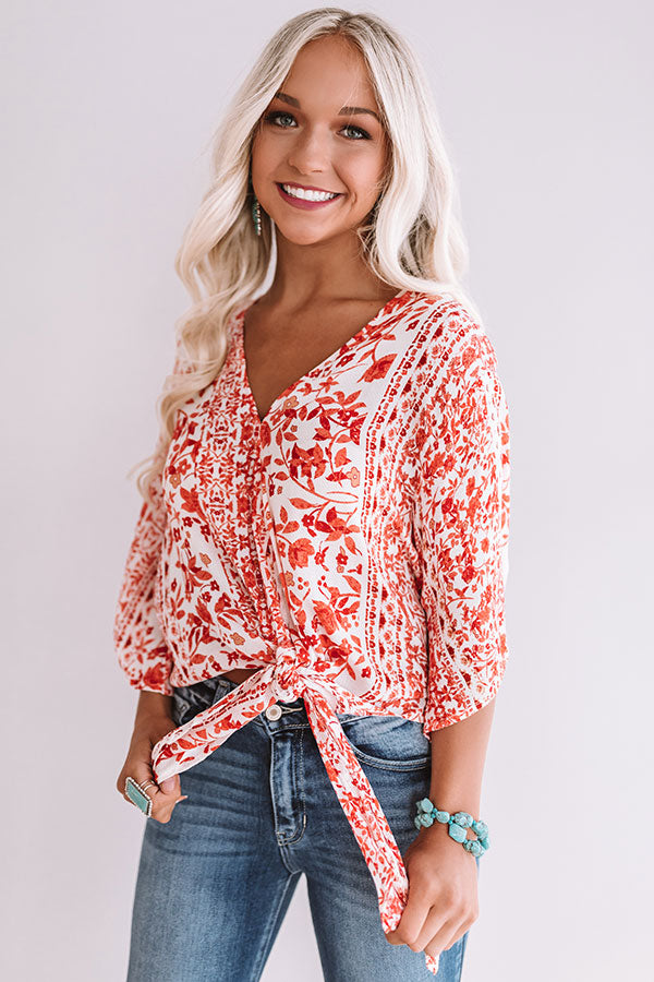 Sangria Season Floral Tie Top In Scarlet Image - 4