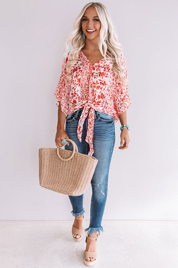 Sangria Season Floral Tie Top In Scarlet Image - 1