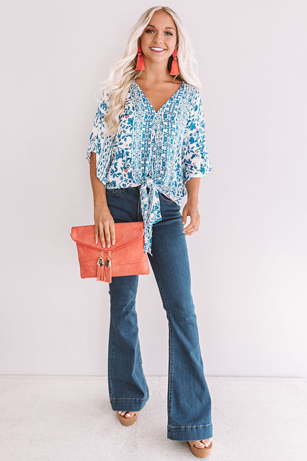 Sangria Season Floral Tie Top In Blue Image - 1