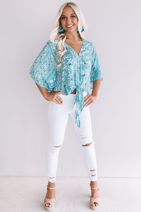 Sangria Season Floral Tie Top In Aqua Image - 4