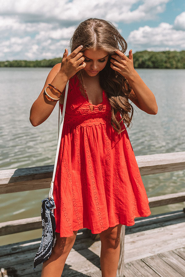 Setting Sail To Santorini Eyelet Dress In Red Image - 3