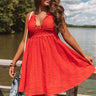 Setting Sail To Santorini Eyelet Dress In Red Image - 1