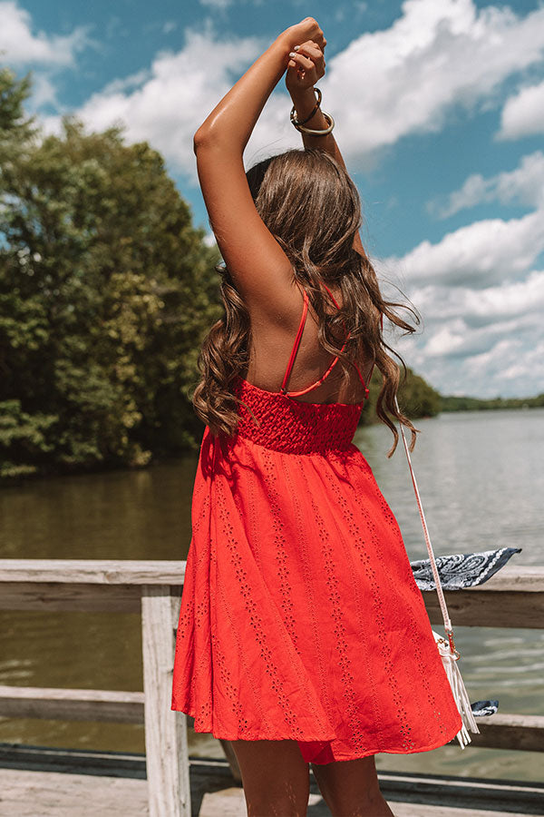 Setting Sail To Santorini Eyelet Dress In Red Image - 4