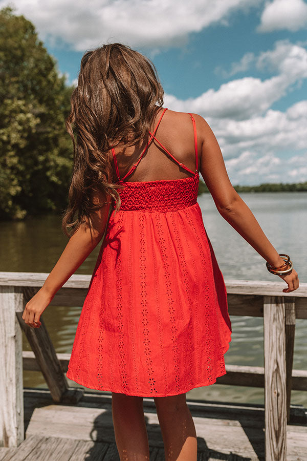 Setting Sail To Santorini Eyelet Dress In Red Image - 5