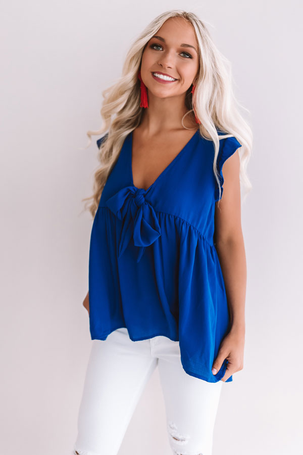Knot Quite Yours Babydoll Top In Royal Blue Image - 3