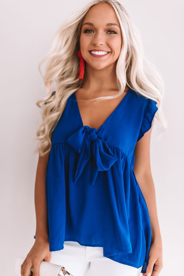 Knot Quite Yours Babydoll Top In Royal Blue Image - 2