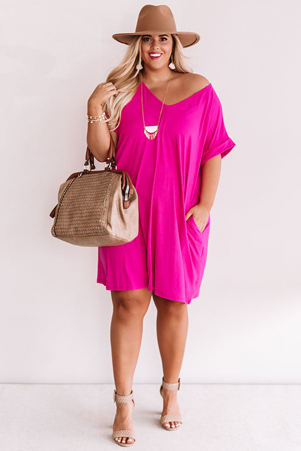 Back To Basics T-Shirt Dress In Hot Pink Curves Image - 1