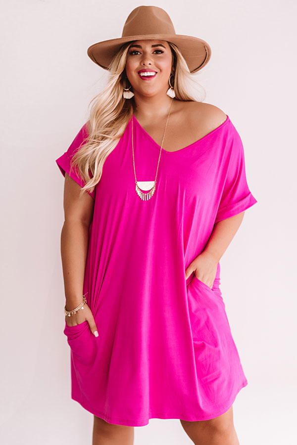 Back To Basics T-Shirt Dress In Hot Pink Curves Image - 2
