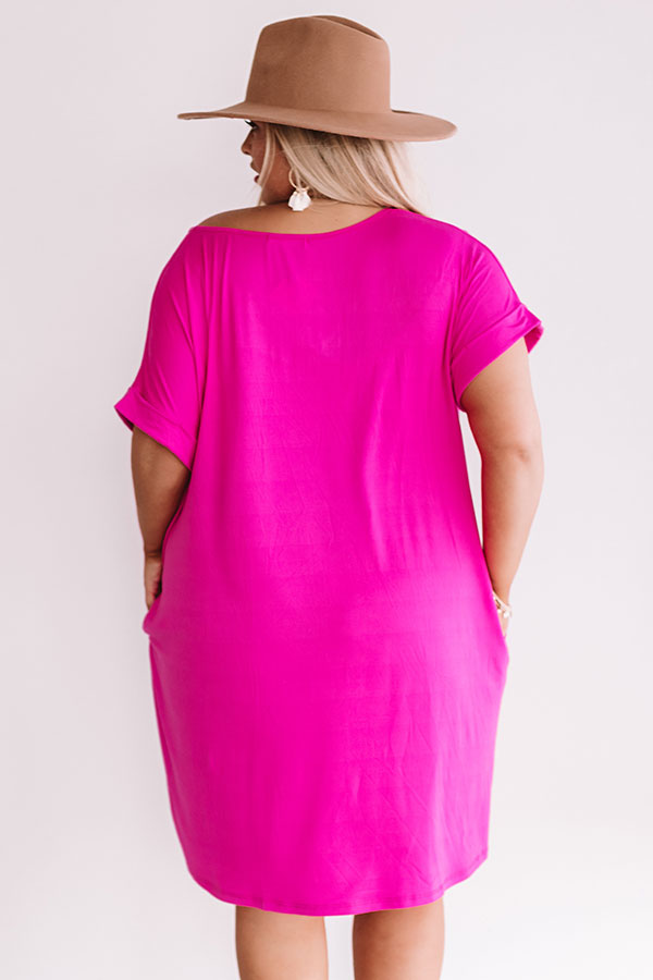 Back To Basics T-Shirt Dress In Hot Pink Curves Image - 4