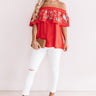 Sunset Palms Embroidered Top In Red Image - 1