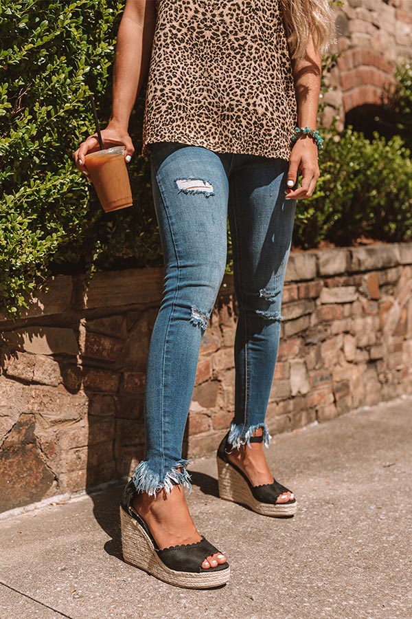 The Nicolette Faux Suede Espadrille Wedge in Black Image - 3