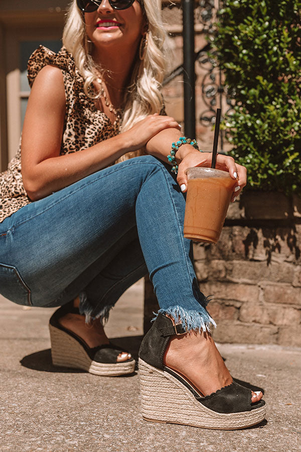 The Nicolette Faux Suede Espadrille Wedge in Black Image - 1