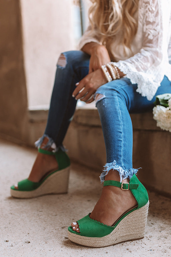 The Nicolette Faux Suede Espadrille Wedge in Emerald Image - 3