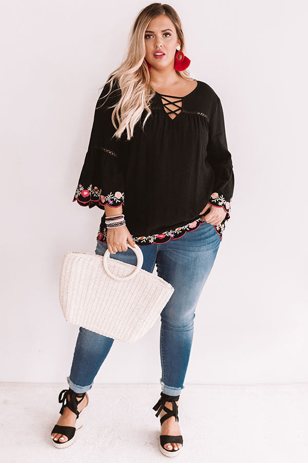 Sweet Paradise Embroidered Top In Black Curves