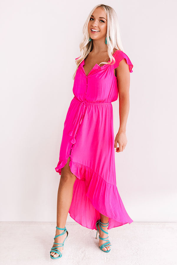 Seaside Vacay Button Up Dress In Hot Pink Image - 4