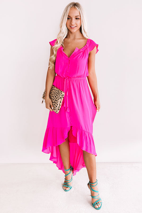 Seaside Vacay Button Up Dress In Hot Pink Image - 3