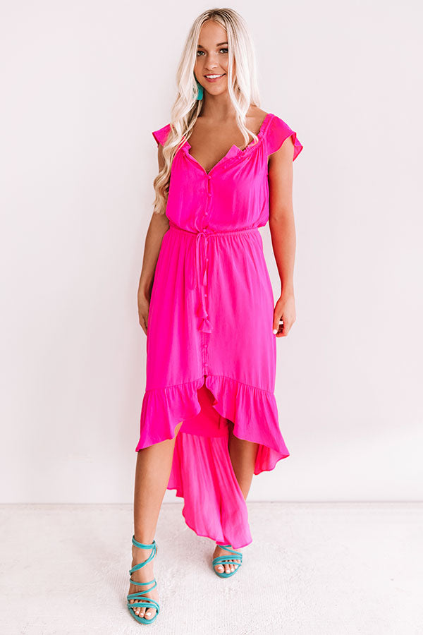 Seaside Vacay Button Up Dress In Hot Pink Image - 1