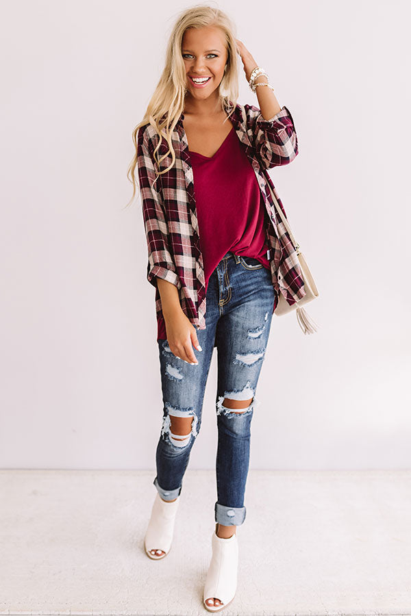 Making Memories Plaid Top In Maroon Image - 1